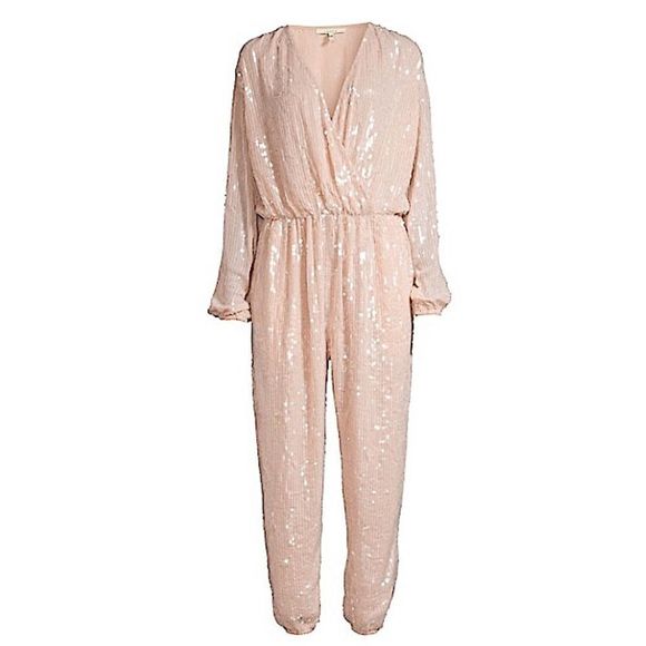NWT ROSA CHA Lena Sequin Nude Faux-Wrap Tapered Jumpsuit - Picture 5 of 8